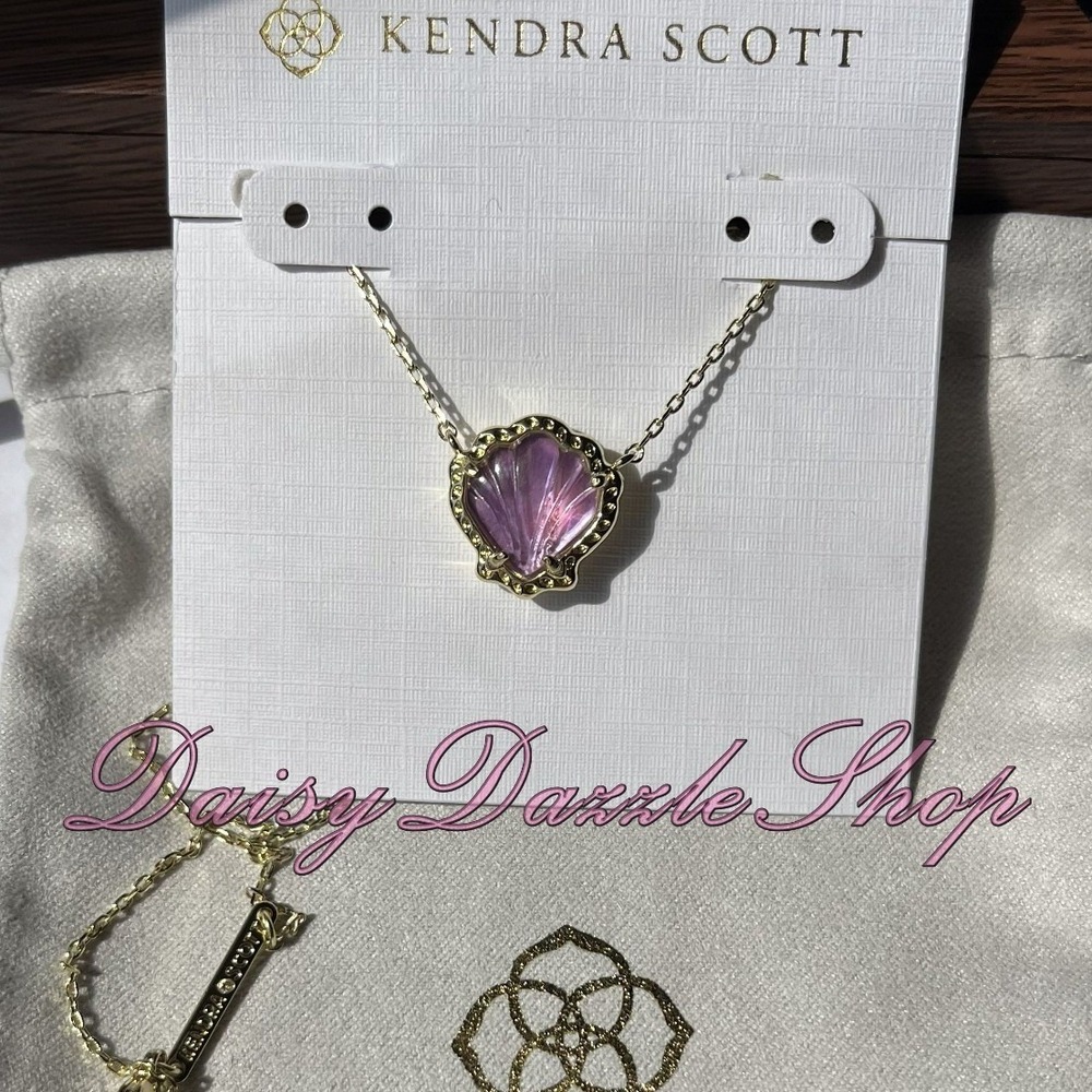 ✨New‎ Kendra Scott Brynne Gold plated Short Pendant Necklace In Purple Shell🐚